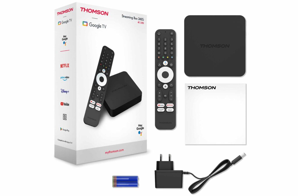 Der Lieferumfang der Thomson Streaming Box 240G.