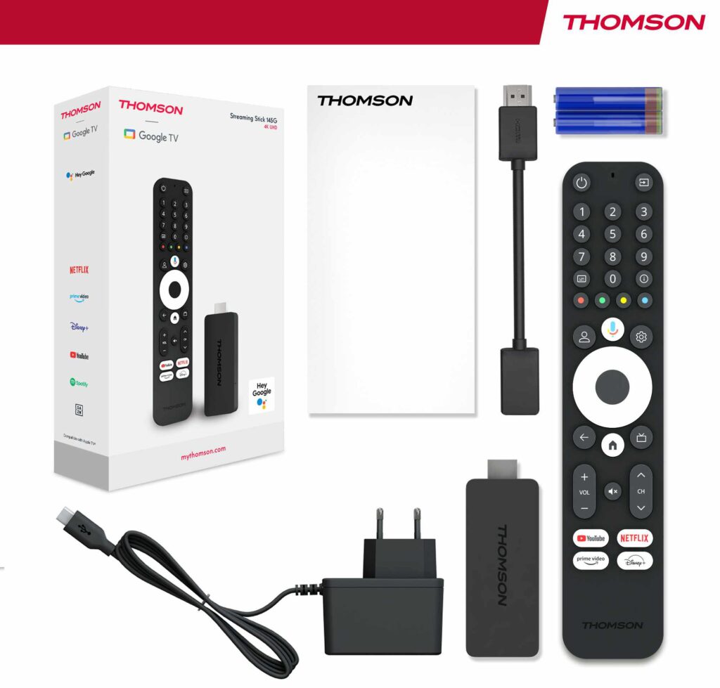 Der Lieferumfang des Thomson Streaming Stick 145G.