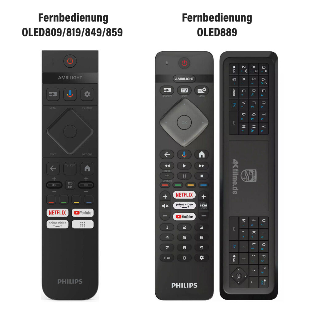 Die Unterschiedlichen Fernbedienungen der Philips OLED809, OLED819, OLED849, OLED859 und OLED889 TV-Serien