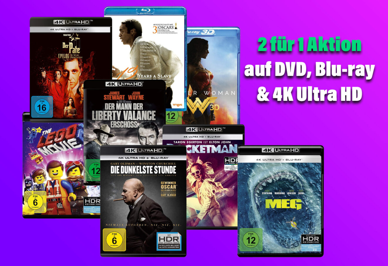 Über 480 DVDs, Blurays und 4K Ultra HD Titel in der 2für1 Sparpaket