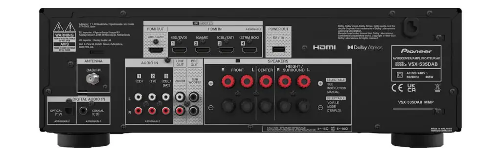 Die Schnittstellen des Pioneer VSX-535.
