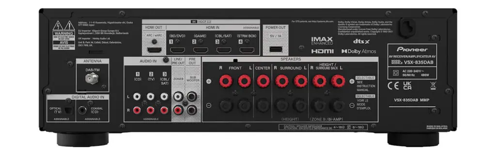 Die Schnittstellen des Pioneer VSX-835.