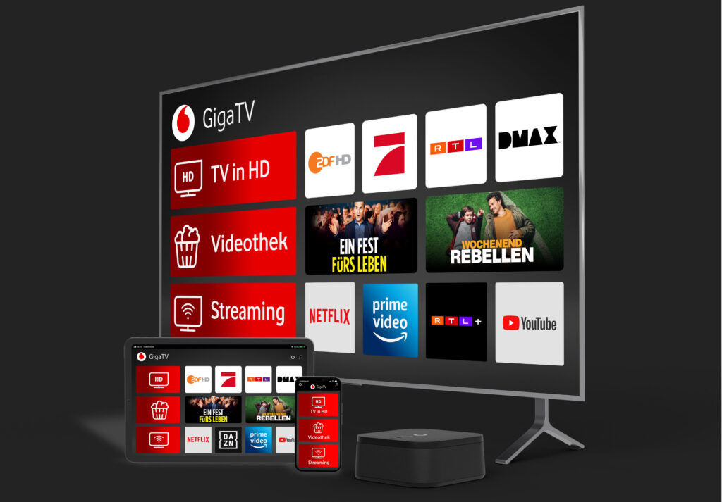 Die GigaTV-Inhalte, unter anderem auch die Aufzeichnungen, stehen am Fernseher und mobilen Geräten zur Verfügung.