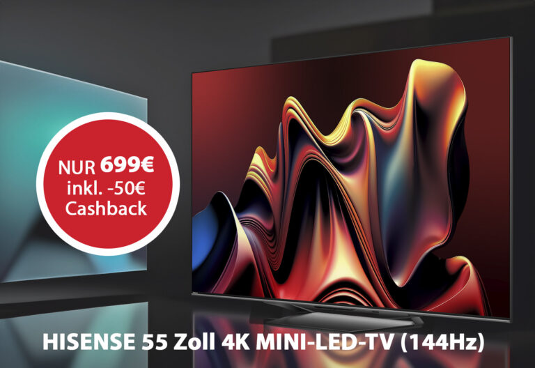 Preisfehler? Hisense 55U7NQ 4K Mini-LED-TV mit 144Hz für nur 699 Euro (-50 Euro Cashback)