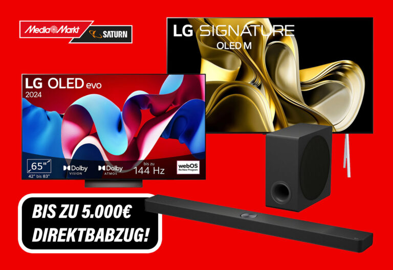 Bis zu 5.000 Euro Direktabzug auf LG OLED, QNED und Soundbars! (nur für myMediaMarkt-Kunden)