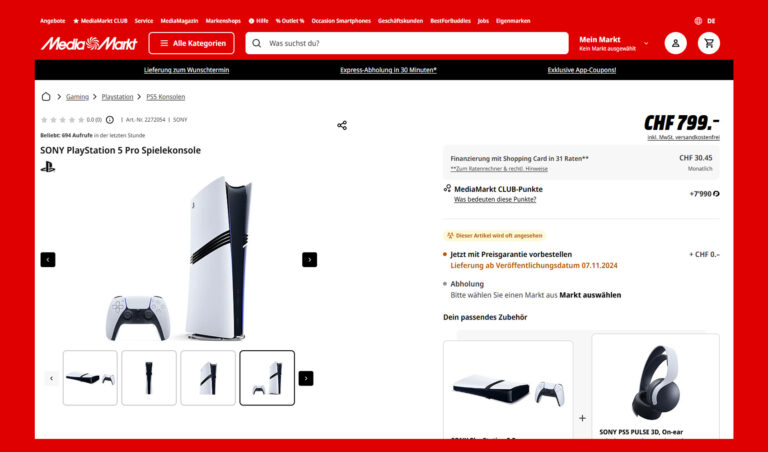 Media Markt (Schweiz) startet mit Vorbestellungen der Sony PlayStation 5 Pro