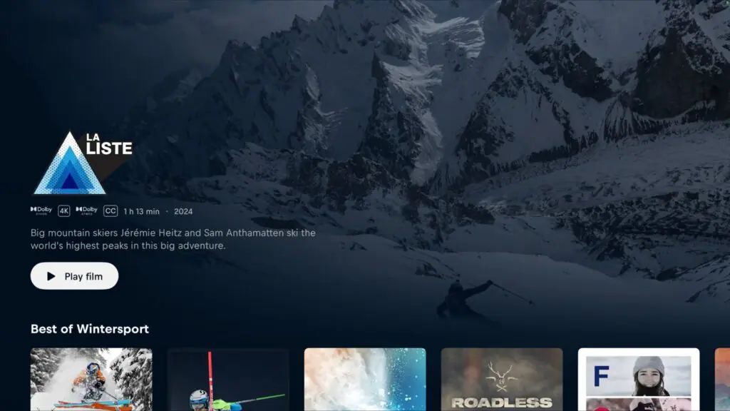 Red Bull TV hält etwa "La Liste" in 4K mit Dolby Vision|Atmos vor.