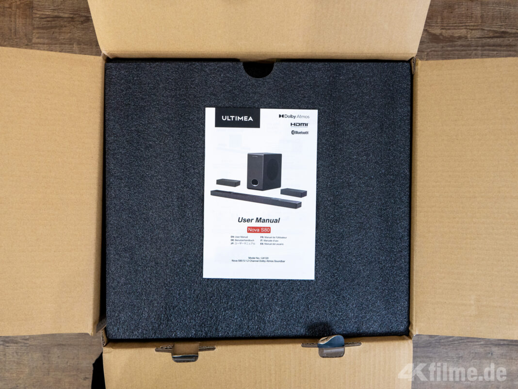Beim Auspacken begr&uuml;&szlig;t uns als erstes die Bedienunganleitung der Nova S80 Dolby Atmos Soundbar