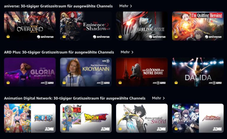 Amazon Prime Video Channels: Über 40 Channels sind jetzt für 30 Tage gratis