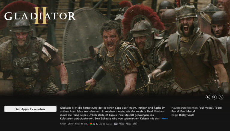 „Gladiator 2“ ab sofort digital auf Apple TV und Prime Video vorbestellbar (inkl. Dolby Atmos)