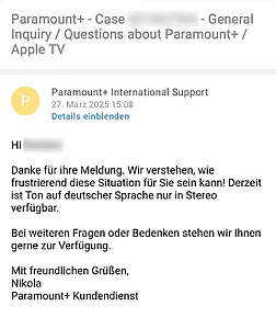 Auf Paramount Plus wird der deutsche Ton weiterhin nur in Stereo ausgegeben.
