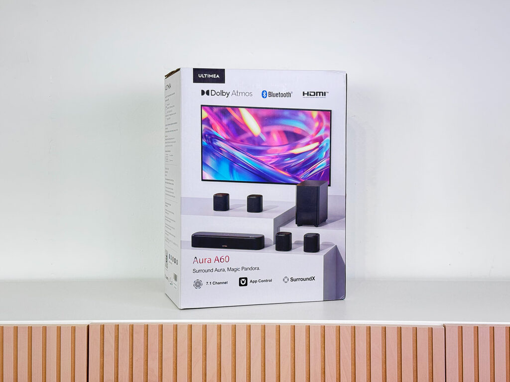 Die Verpackung der Ultimea Aura A60 Dolby Atmos Soundbar