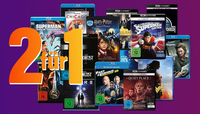 Mit der 2-für-1 Medienaktion von Amazon spart ihr bis zu 50 Prozent auf ausgewählte DVDs, Blu-rays und 4K UHD Blu-rays