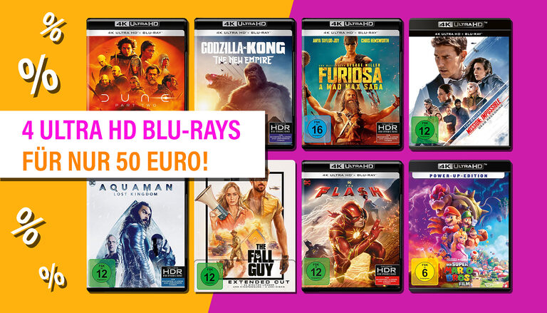 Wählt aus über 300 Filmen: Vier Ultra HD Blu-rays für nur 50 Euro!