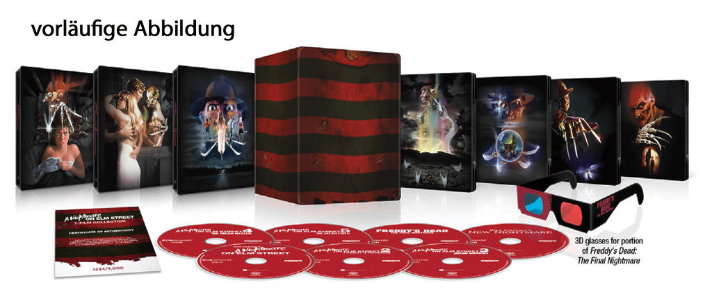 Die "A Nightmare On Elm Street" 7-Film-Collection auf 4K Blu-ray erscheint mit sieben separaten Steelbooks