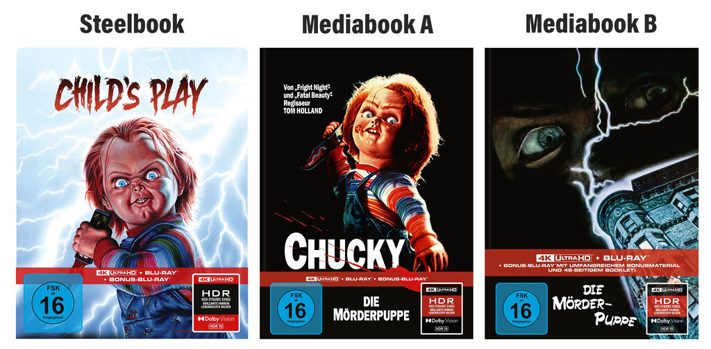 Chucky - Die Mörderpuppe erscheint in drei limitierten 4K Blu-ray-Varianten als Steelbook und Mediabook