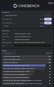 Single-Core-Messung im Cinebench 2024 für den Geekom IT12 (2025 Edition)