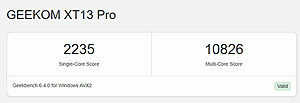 Geekbench im "Performance"-Modus des Geekom XT13 Pro