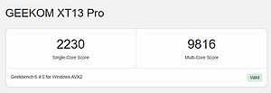 Geekbench im "Normal"-Modus des Geekom XT13 Pro