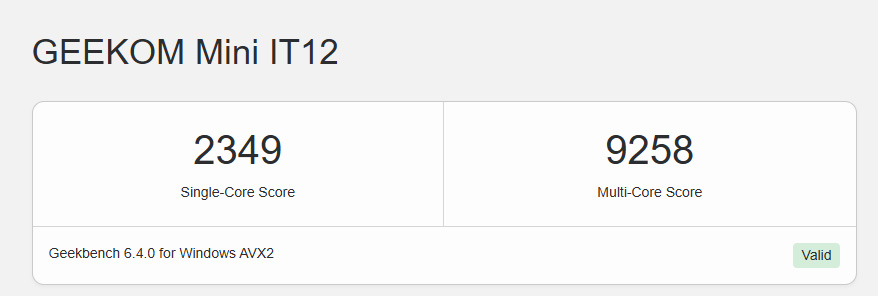 Der Geekbench-Benchmark liefert uns erste Einblicke in die Performance des Geekom IT12