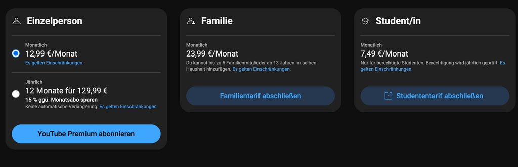 YouTube Premium kostet in Deutschland deutlich mehr als etwa in der Türkei.