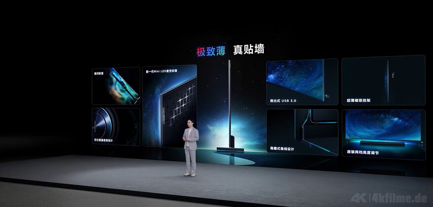 Ein ansprechendes Design mit minimalem Displayrahmen, einer guten Kabelführung und höhenverstellbaren Standfüßen definiert den TCL Q10M Ultra.