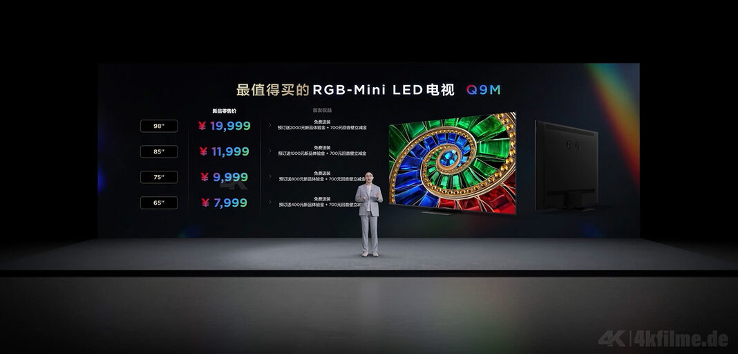 Gr&ouml;&szlig;enauswahl und Preise der Q9M 4K RGB-Mini-LED-TVs von TCL