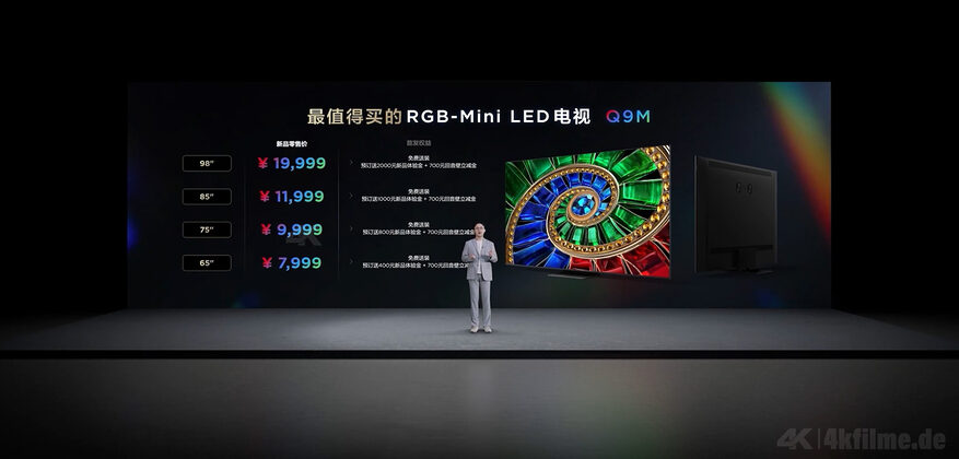 Größenauswahl und Preise der Q9M 4K RGB-Mini-LED-TVs von TCL
