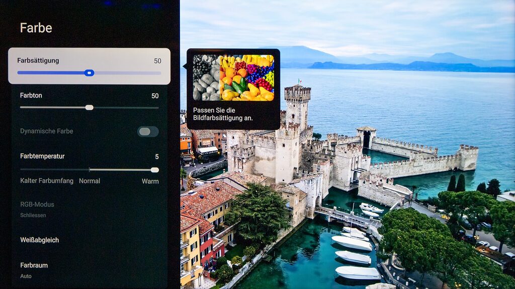 Danach die Farbeinstellungen für den TCL C7K / Q7C