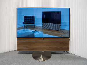 Schicke Kombination, der Canvas Lautsprecher mit einem Loewe TV, selbst das ikonische Bullauge wurde im Panel berücksichtigt.