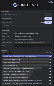 Single-Core Bewertung im Cinebench 2024 für den Geekom A9 Max