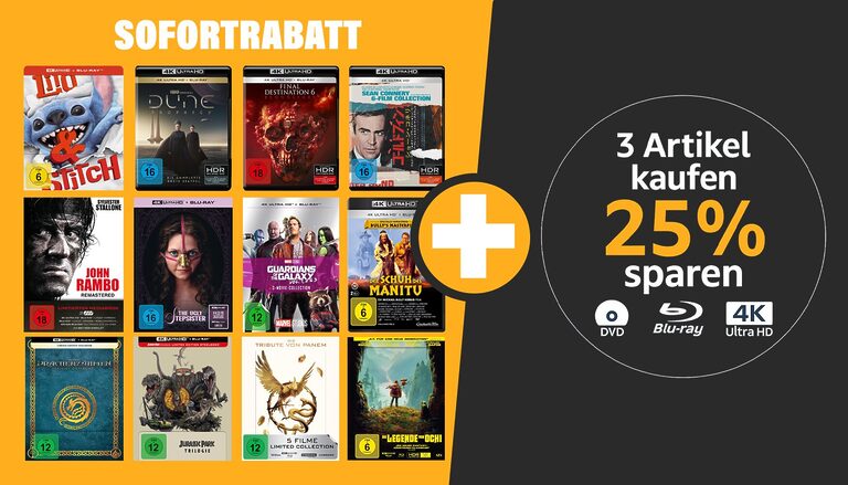 Auf diese Filme auf 4K UHD Blu-ray gibt es jetzt Sofortrabatt bei Amazon + 3 Artikel kaufen – 25% sparen!