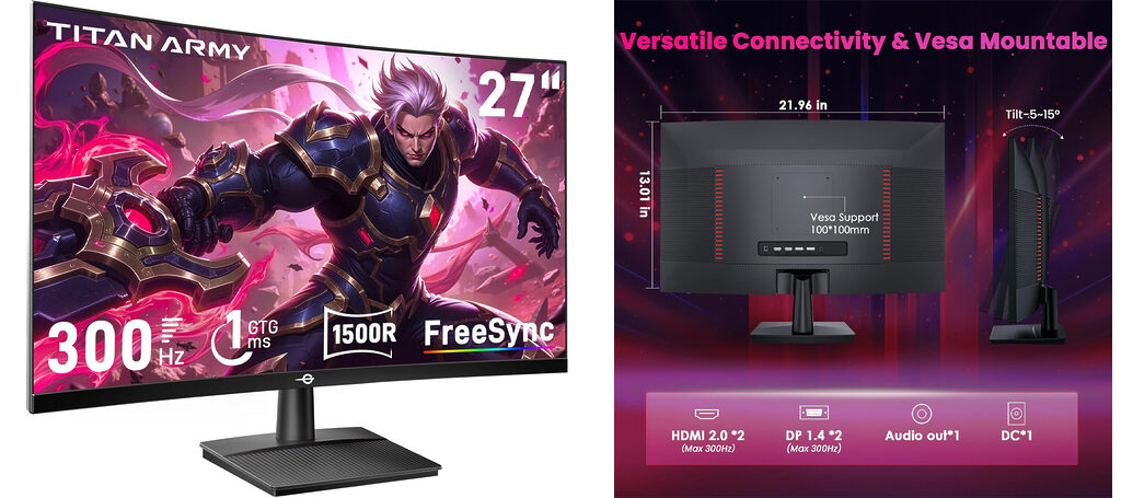 27 Zoll 300Hz Full-HD Monitor mit gebogenem Display für unter 150 Euro? Das kann nur der Titan Army P2712V sein. 