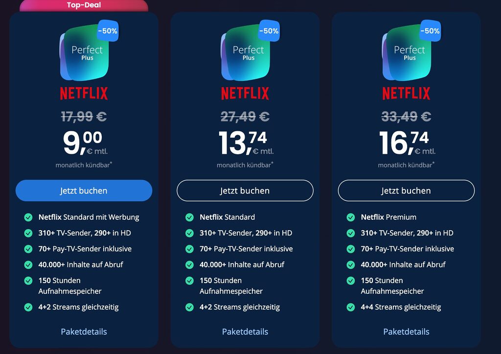 waipu.tv lockt euch mit 50 % Rabatt auf seine Bundles.