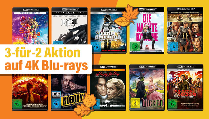 Die neue 3-für-2-Aktion auf beliebte Filme und Serien auf 4K Ultra HD Blu-ray (bis zum. 26. Oktober 2025)