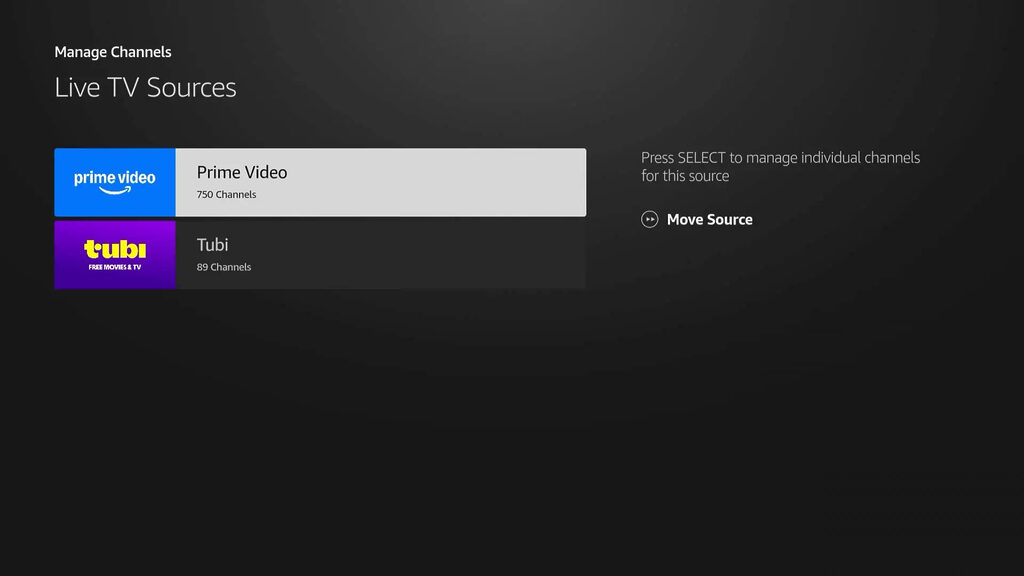 Die Live-TV-Auswahl ist auf dem 4K Select extrem eingedampft.