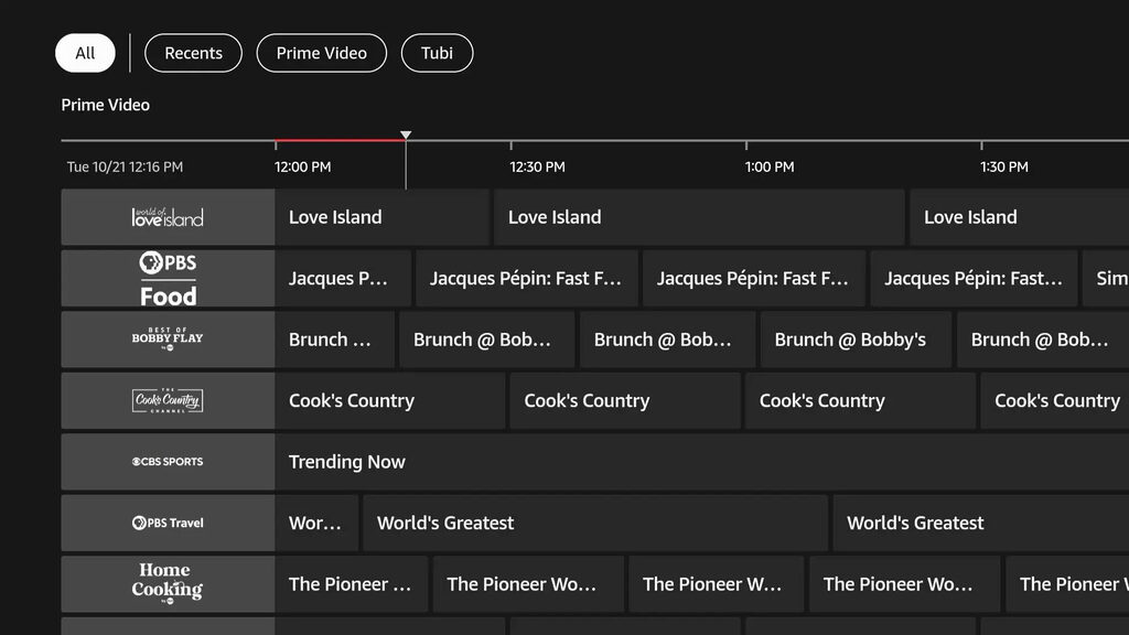 Der Programm-Guide auf dem Fire TV Stick 4K Select ist einfacher gehalten und kommt ohne Live-Vorschau aus.