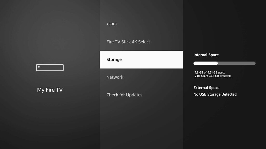 Weniger interner Speicher auf dem Fire TV Stick 4K Select