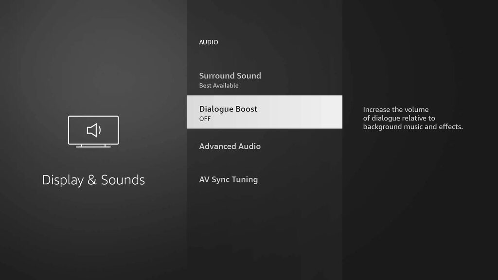 Kein Dialogverstärker oder Lautstärkenanpassung auf dem 4K Select