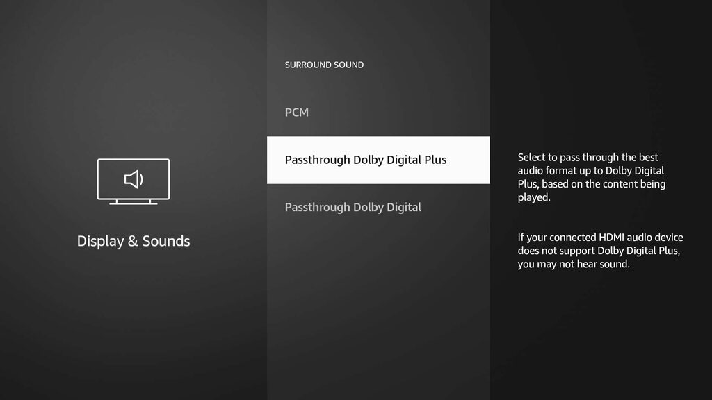 Die Dolby-Encodierung auf dem Fire TV 4K Select fällt weg