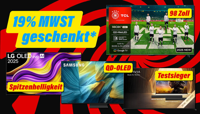 Beliebte 4K-Fernseher mit OLED, QD-OLED oder XXL-Varianten (98 Zoll) zu unschlagbaren Preisen dank 19 Prozent MwSt geschenkt!