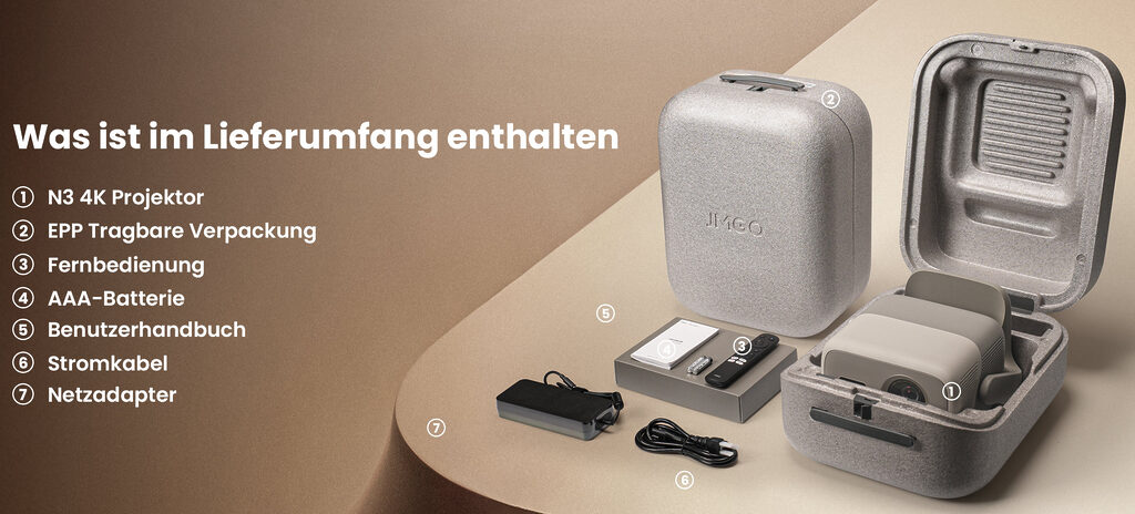 Der Lieferumfang des JMGO N3 4K.