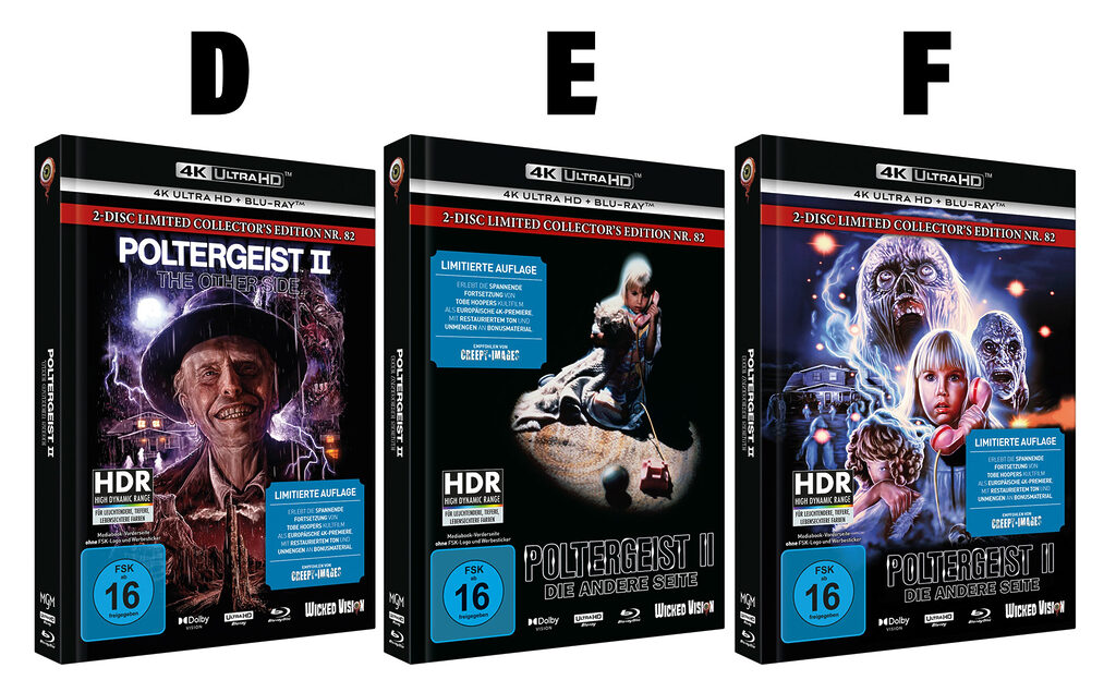 Das sind die limitierten Mediabook-Versionen D, E und F zu "Poltergeist II".