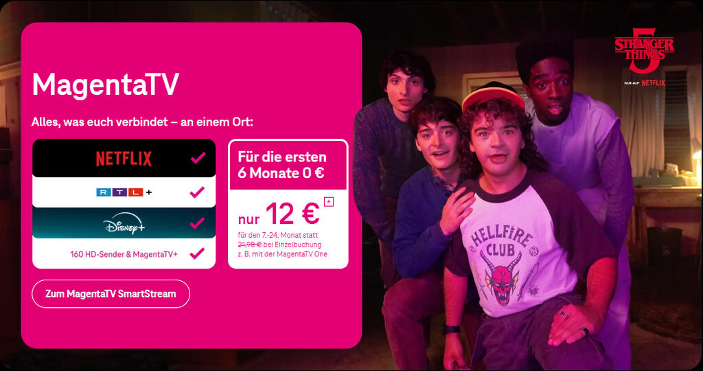MagentaTV inkl. Netflix, RTL+ und Disney+ für nur 12 Euro (in den ersten 6 Monaten)