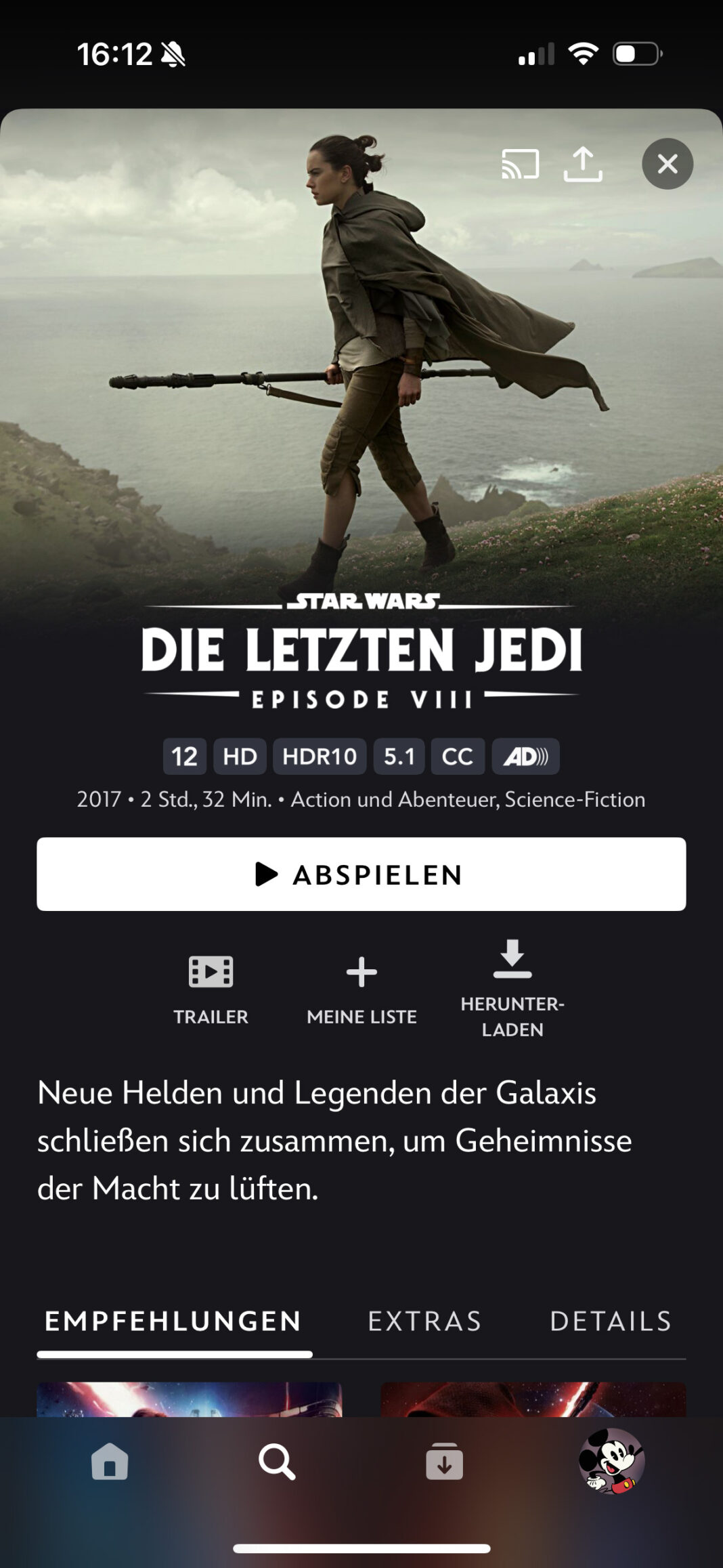 Star Wars: Die letzten Jedi auf dem Smartphone mit HD und HDR10