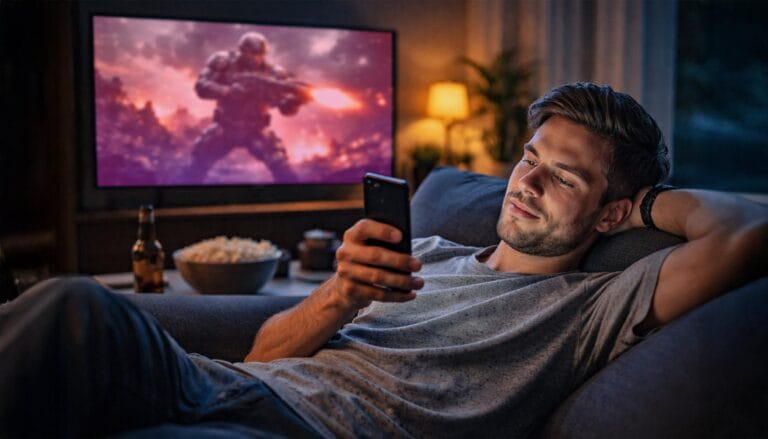 Video-Überflutung: Viele Menschen sitzen zeitgleich vor Smartphone und TV