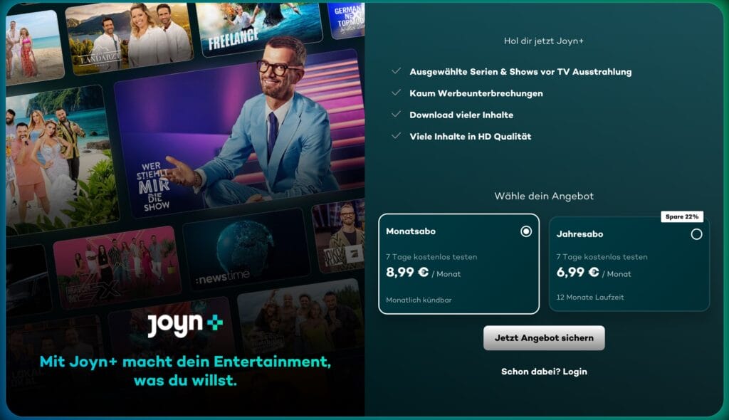 ProSiebenSat.1 führt auch ein Jahresabo für Joyn+ ein.