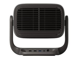 Rückseite des JMGO N3 Ultimate 4K-Laser-Beamers. Gut erkennbar die Anschlüsse an der Standfuß-Basis.