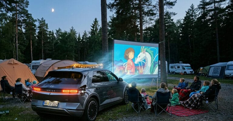 Autokino mal anders: E-Auto nutzt seine Scheinwerfer als Beamer