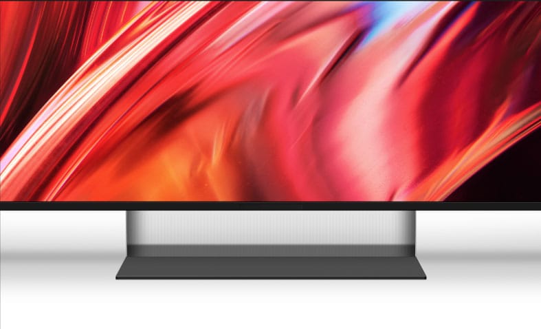 Der Mirage-Standfuß des Sony Bravia 9 II True RGB TV lässt Kabel wie von Zauberhand verschwinden.